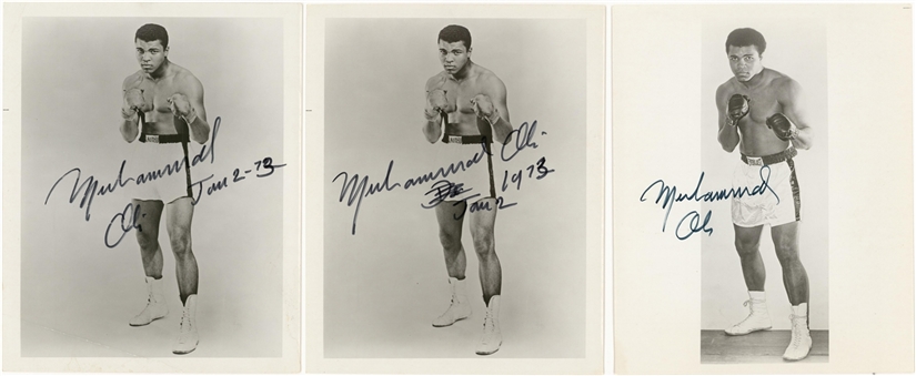 1970s Muhammad Ali Vintage 8" x 10" Signed Photographs (3) – (JSA Auction LOA)